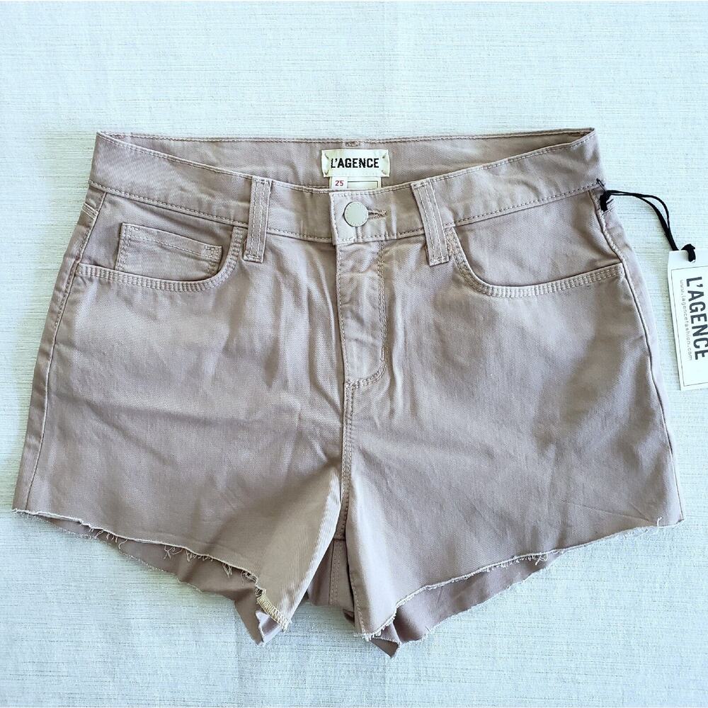 Lagence Shorts Womens 25 Tan High Rise Denim Stretch Cotton Raw Hem Casual NEW